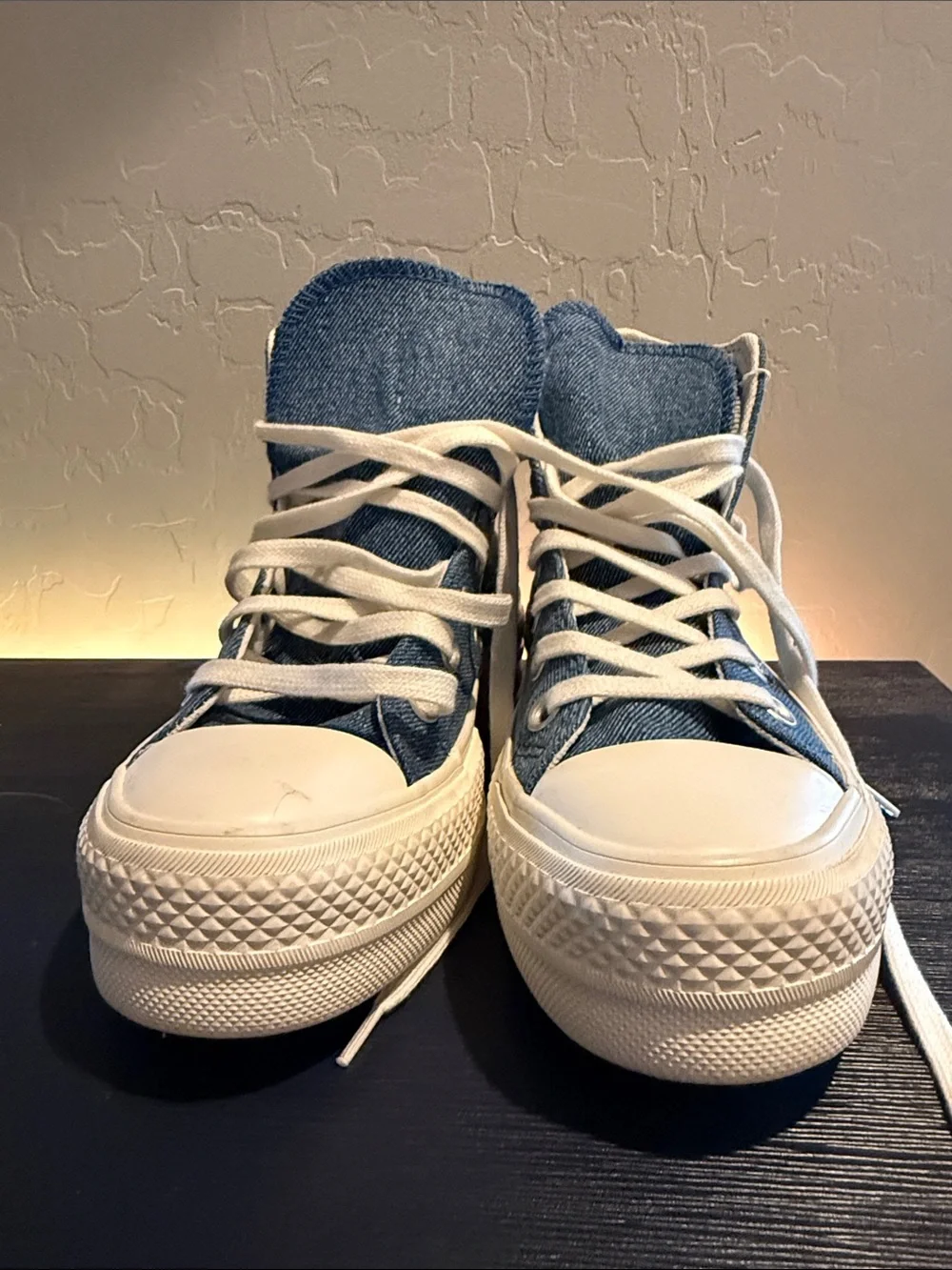 Kids High-Top Denim Sneakers with White Platform Soles